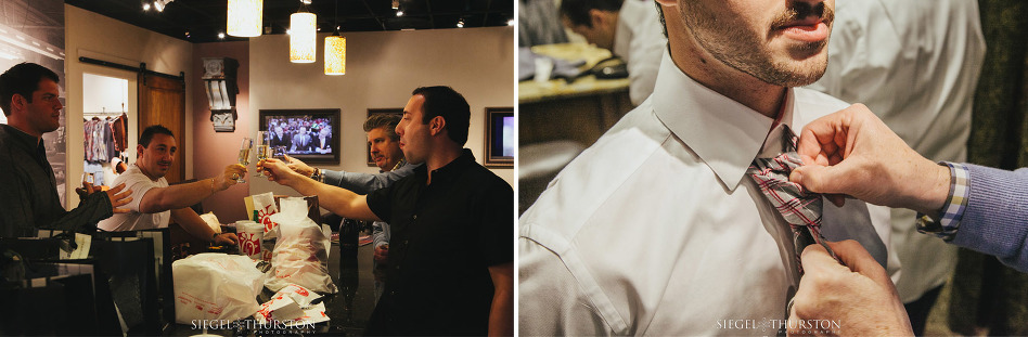 Dallas wedding groom and his groomsmen getting ready at the tailor