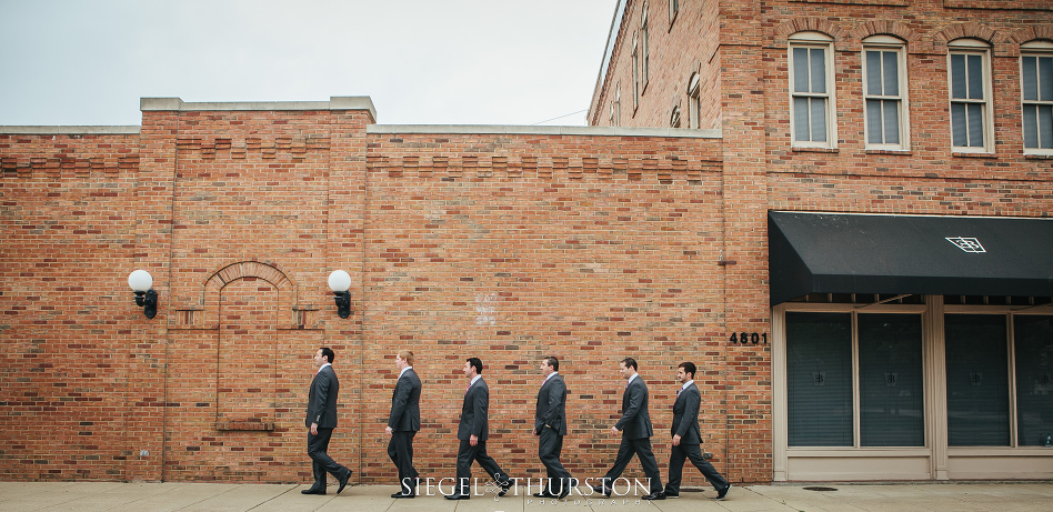 Groomsmen portraits at old brick building in Dallas Texas