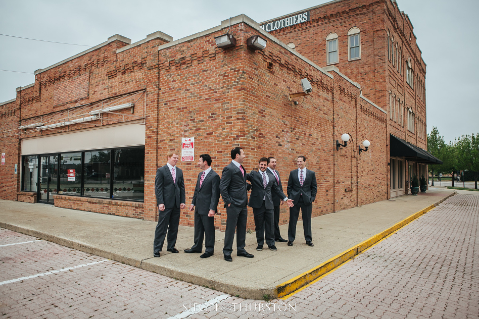 Groomsmen portraits at old brick building in Dallas Texas