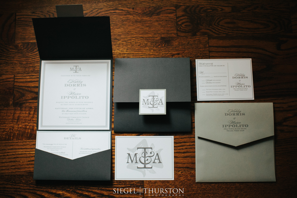 classic gray and white wedding invitation 