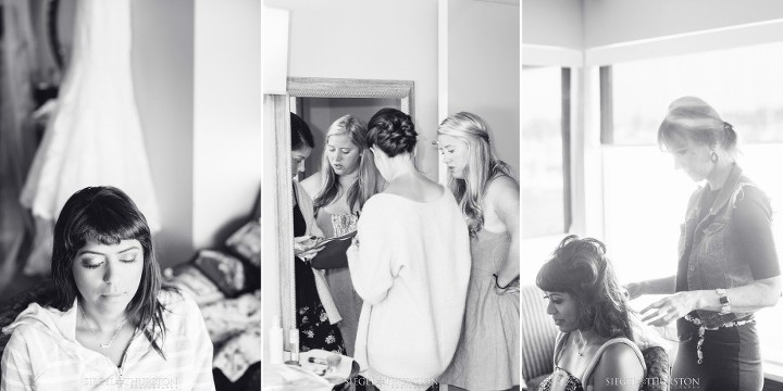 bridesmaids getting ready in the bridal suite of The Dana on Mission Bay
