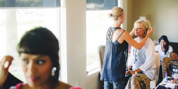 bridesmaids getting ready in the bridal suite of The Dana on Mission Bay