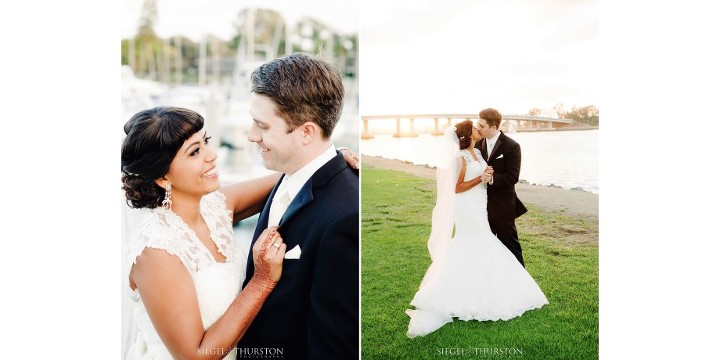 Multicultural wedding portraits on Sunset Park at The Dana on Mission Bay