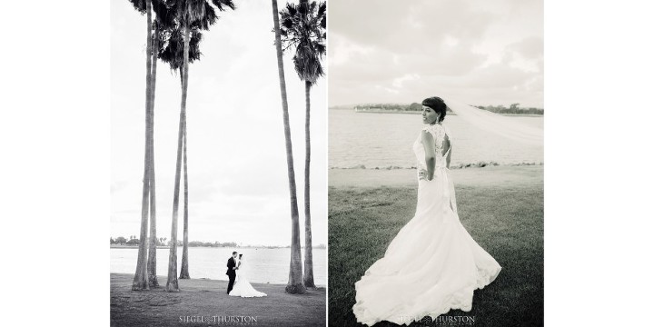 Multicultural wedding portraits on Sunset Park at The Dana on Mission Bay