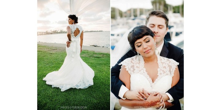 Multicultural wedding portraits on Sunset Park at The Dana on Mission Bay