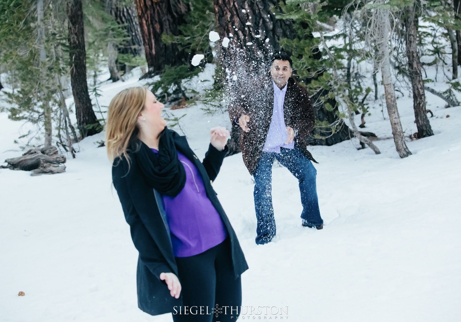 snowball fight engagement photos