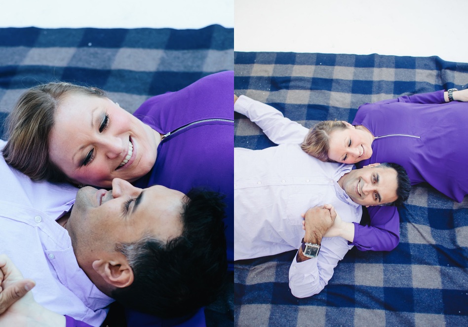 plaid blanket winter engagement photos