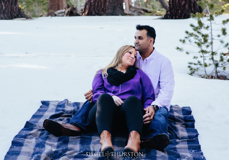 plaid blanket winter engagement photos