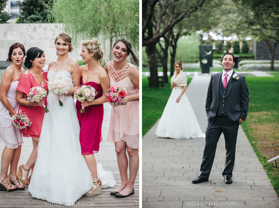 bride and her bridesmaids at the nasher in dallas texas