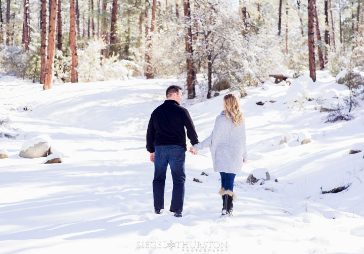 winter snow engagement shoot in the forest