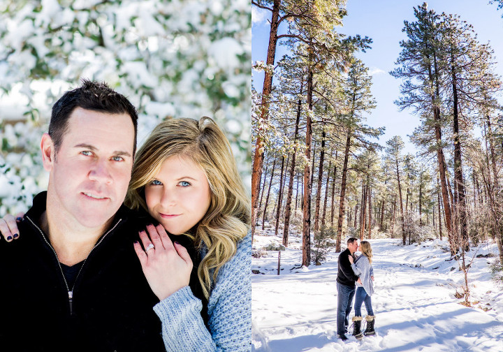 winter snow engagement shoot in the forest