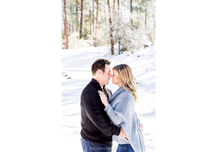 romantic winter engagement photos in the trees