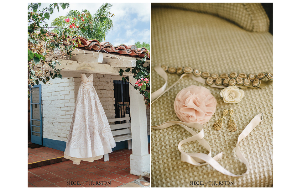 wedding dress hanging at leo carrillo ranch in san diego