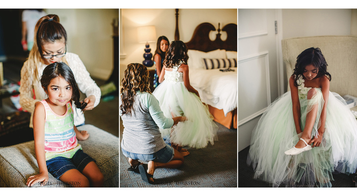 flower girls in puffy teal dresses